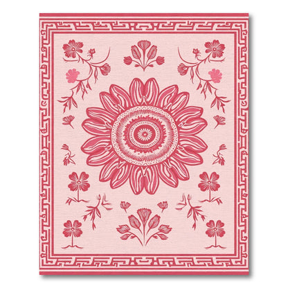 Crimson Floral Medallion Garden Border Rug