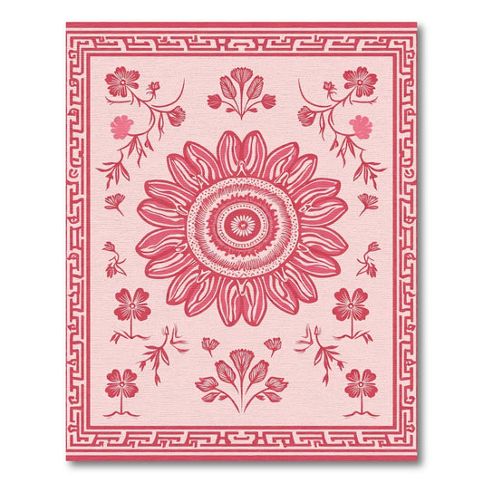 Crimson Floral Medallion Garden Border Rug