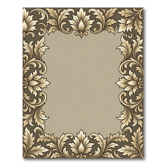 Ornate Gold Leaf Scroll Border Rug