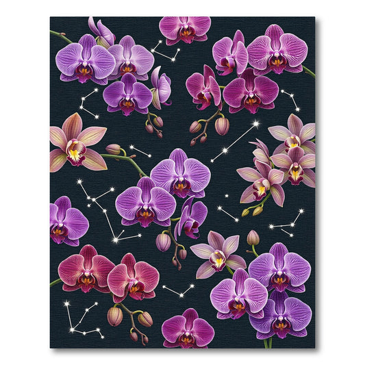 Celestial Purple Orchid Constellation Art Rug