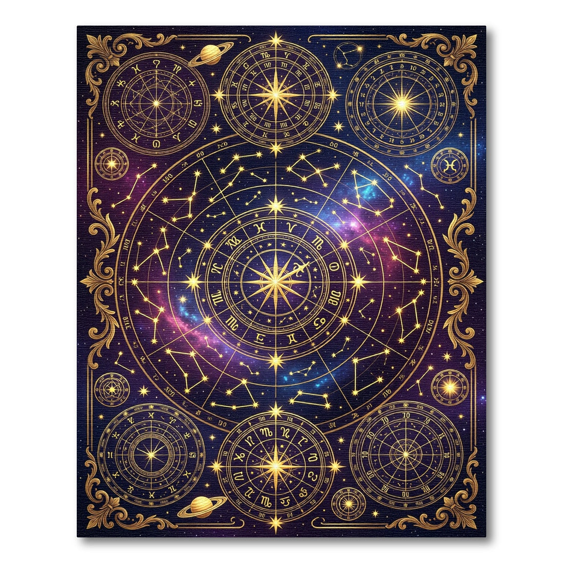 Golden Celestial Zodiac Constellation Map Rug