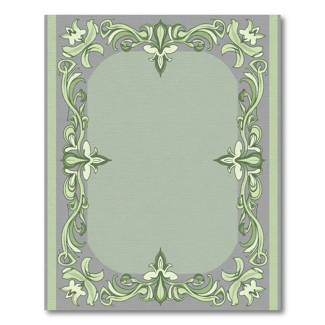 Sage Green Floral Ornate Frame Rug
