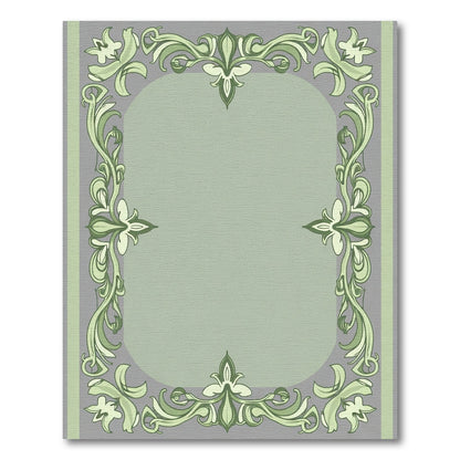 Sage Green Floral Ornate Frame Rug