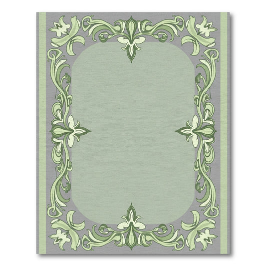 Sage Green Floral Ornate Frame Rug