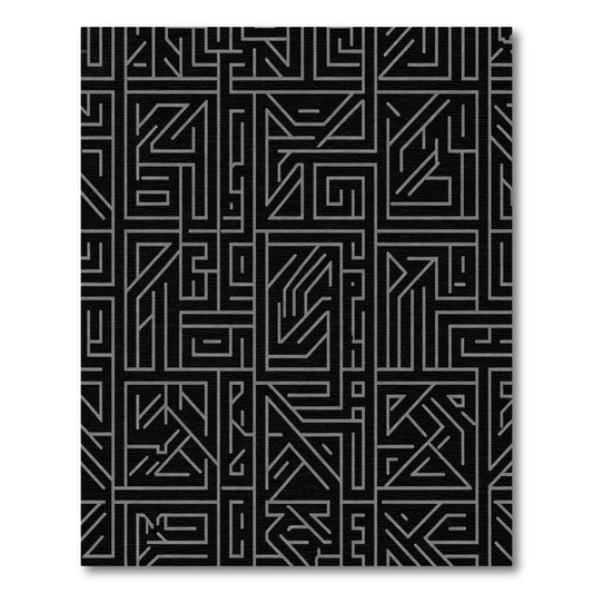 Dark Gray Geometric Maze Design Rug