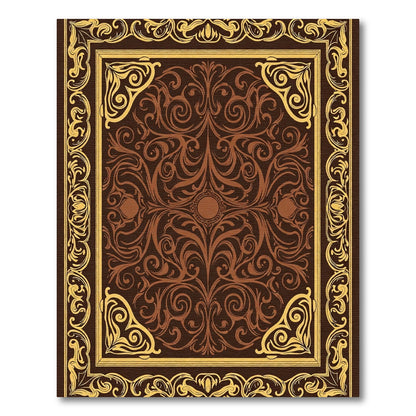 Rich Brown Gold Filigree Border Rug