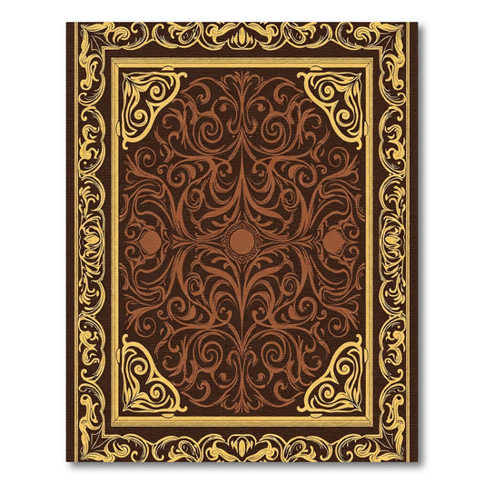 Rich Brown Gold Filigree Border Rug