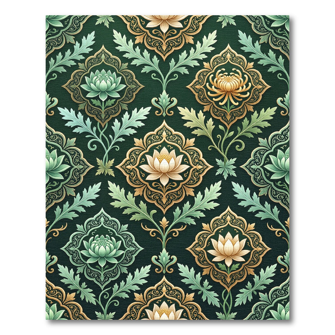 Emerald Golden Lotus Medallion Tapestry Rug