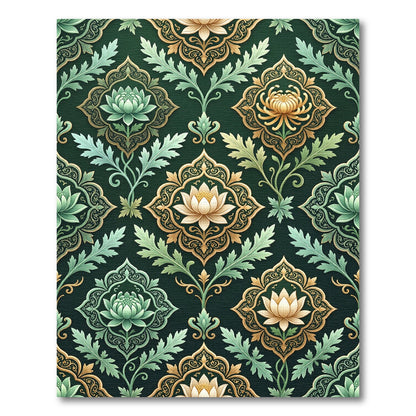 Emerald Golden Lotus Medallion Tapestry Rug