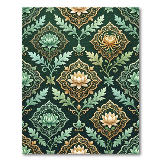 Emerald Golden Lotus Medallion Tapestry Rug