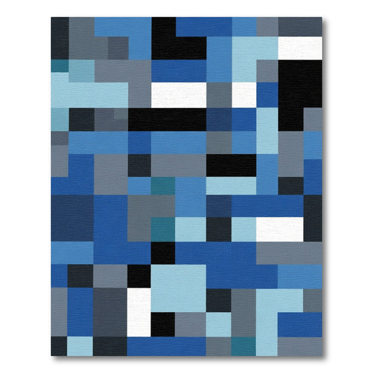 Cool Blue Geometric Blocks Rug