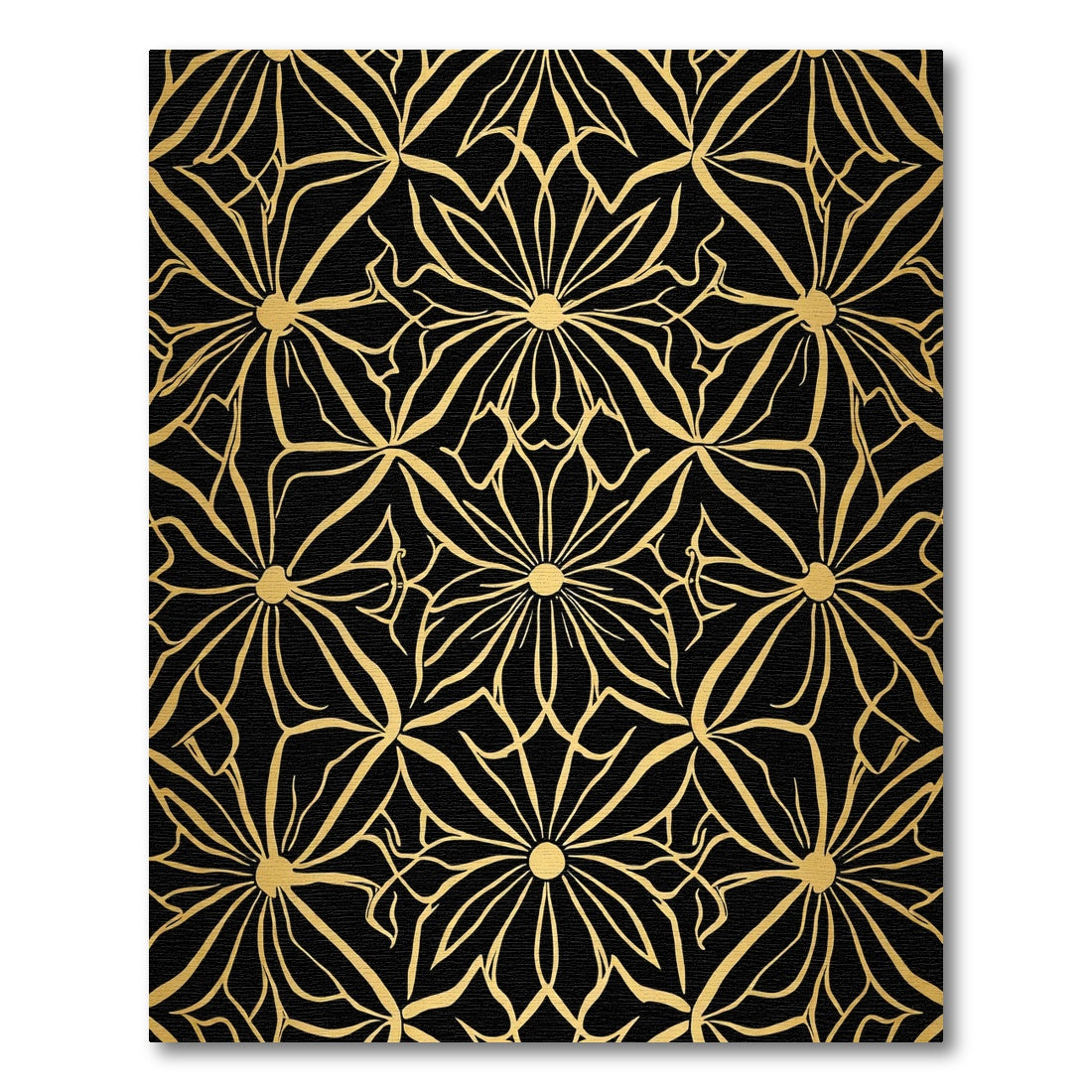 Golden Art Nouveau Floral Black Rug