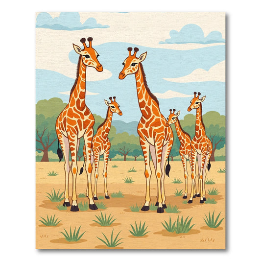 Family Herd Orange Giraffes Savannah Sky Rug