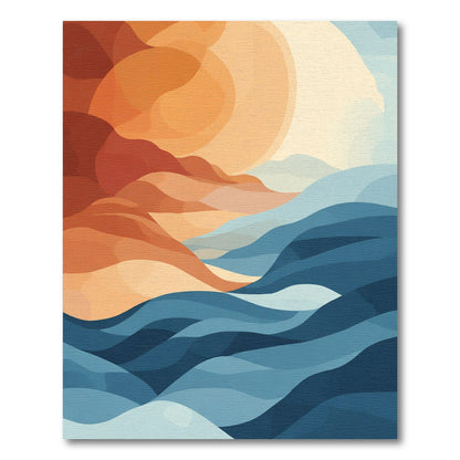 Abstract Sunset Ocean Waves Rug