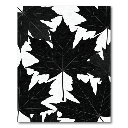 Monochromatic Black Maple Leaf Botanical Rug