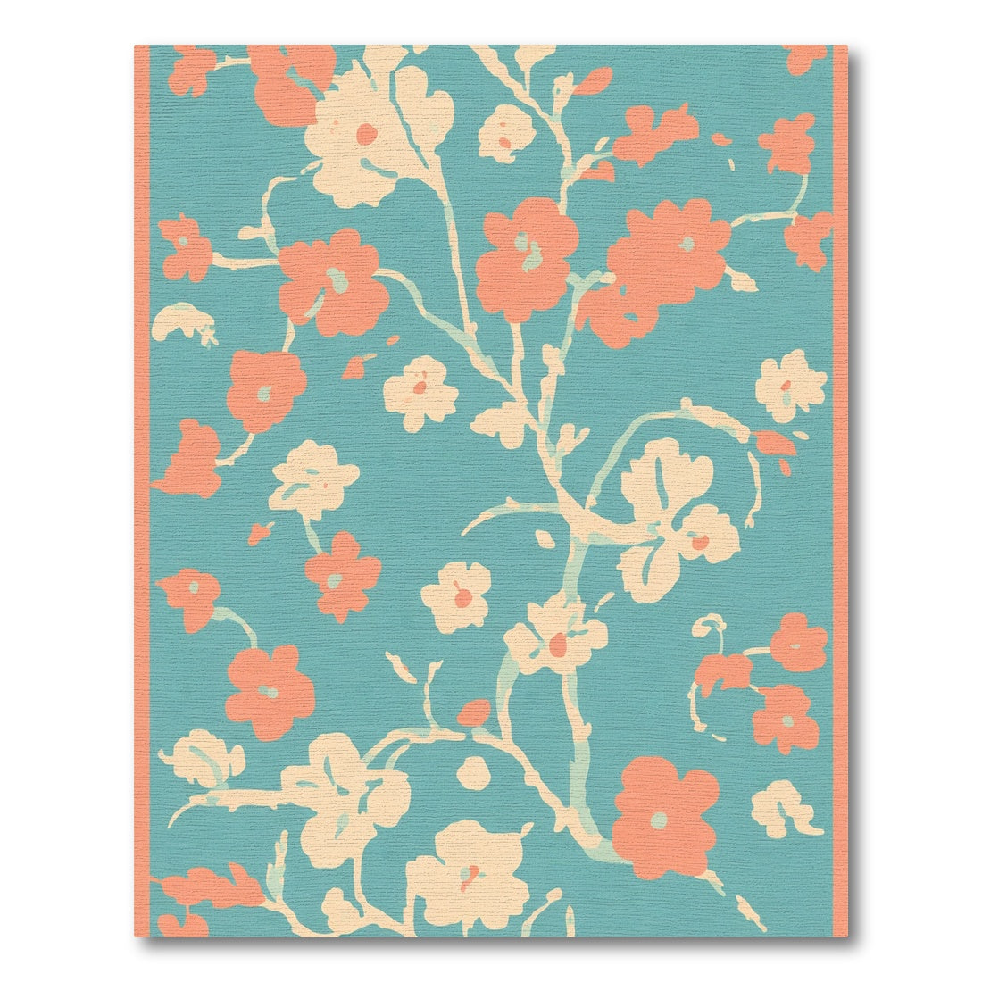 Coral Blossom Branches on Teal Background Rug