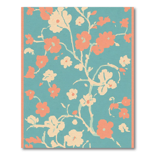 Coral Blossom Branches on Teal Background Rug