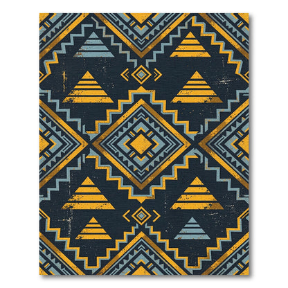 Tribal Yellow Blue Geometric Zigzag Rug