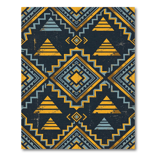 Tribal Yellow Blue Geometric Zigzag Rug
