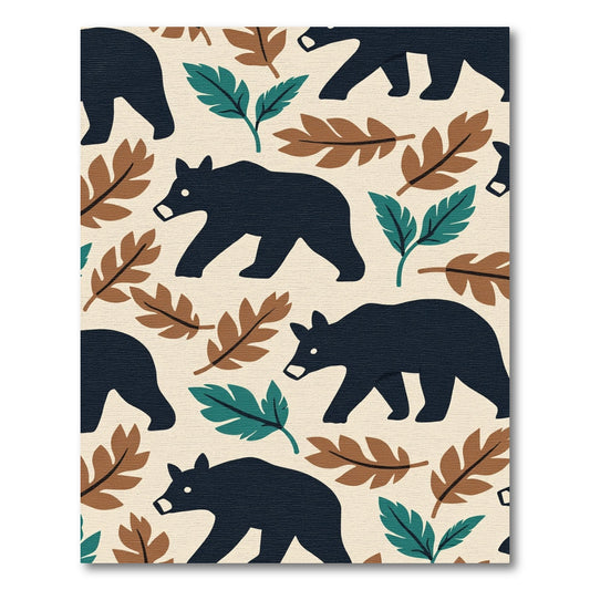 Rustic Black Bear Forest Leaves Rug