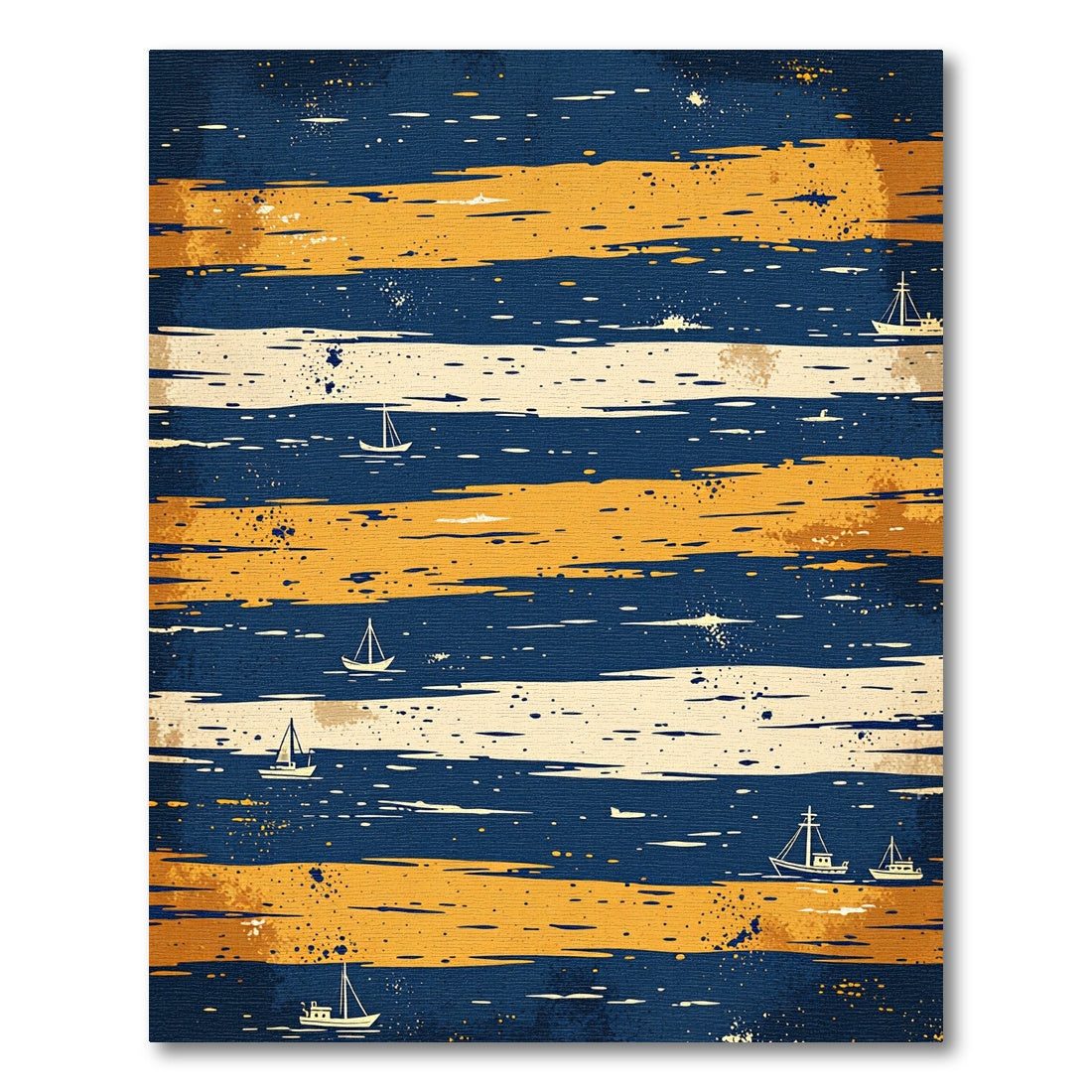 Navy and Amber Abstract Nautical Horizon Rug