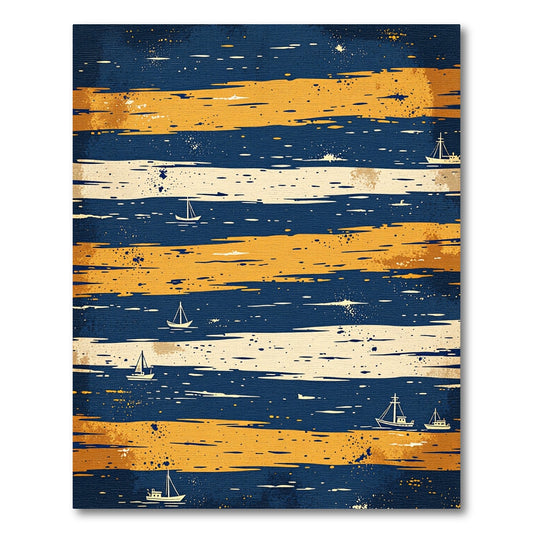 Navy and Amber Abstract Nautical Horizon Rug