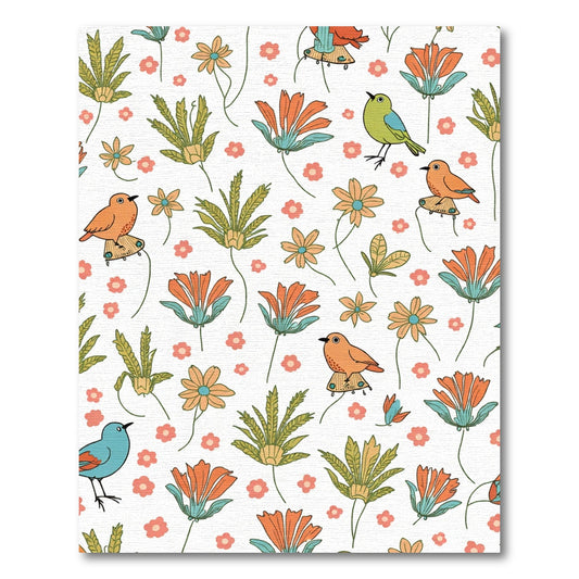 Coral Orange Birds Green Foliage Rug