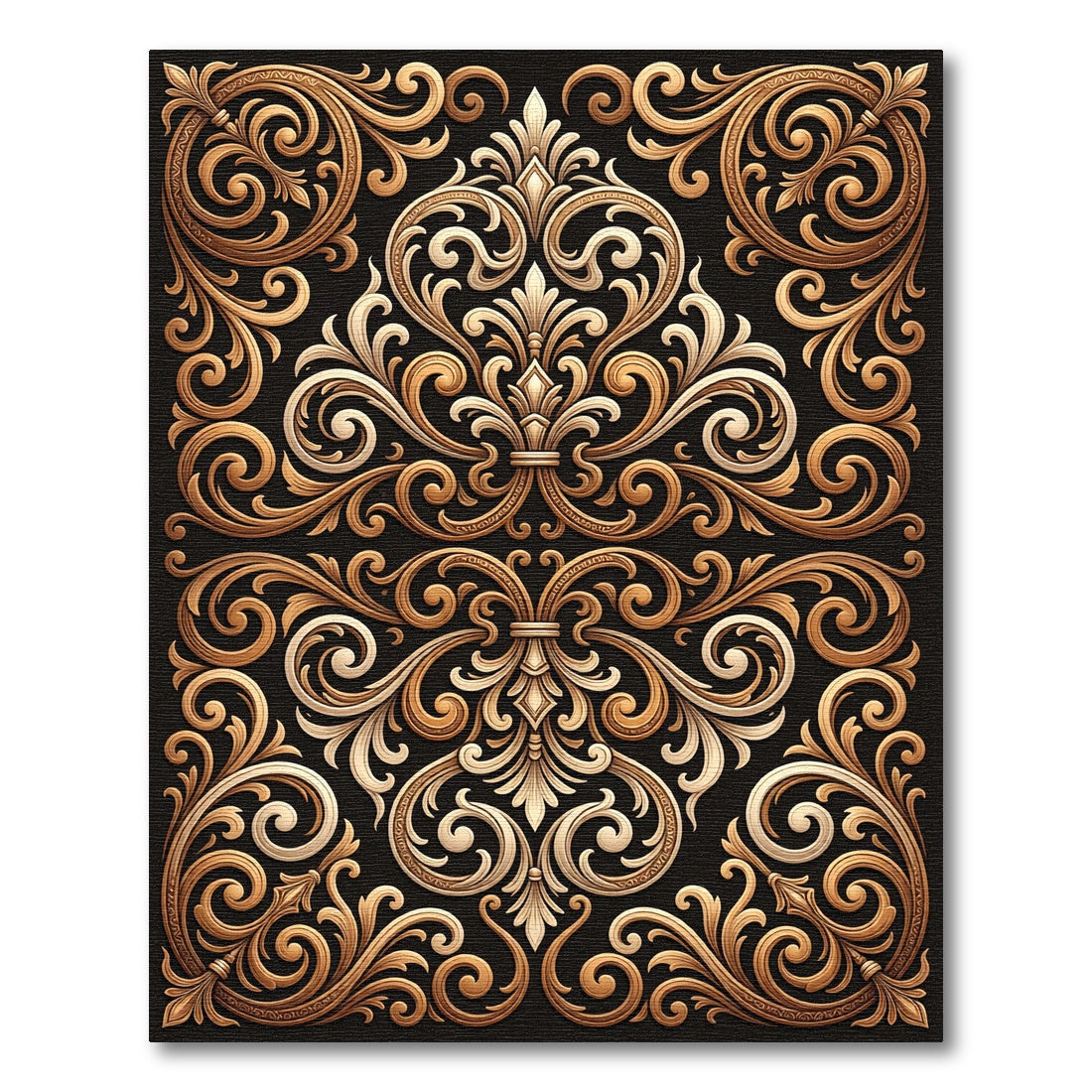 Ornate Gold Scrollwork Filigree Rug