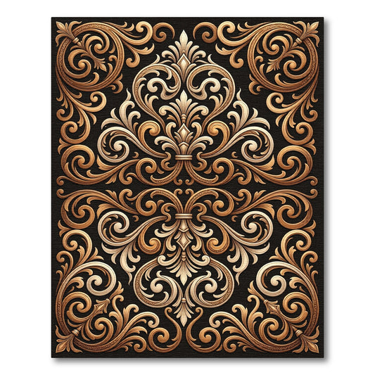 Ornate Gold Scrollwork Filigree Rug