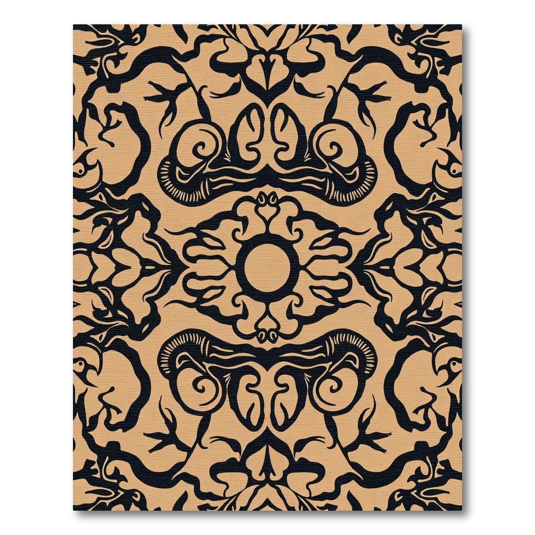 Ornate Black Gold Scroll Foliage Rug