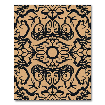 Ornate Black Gold Scroll Foliage Rug