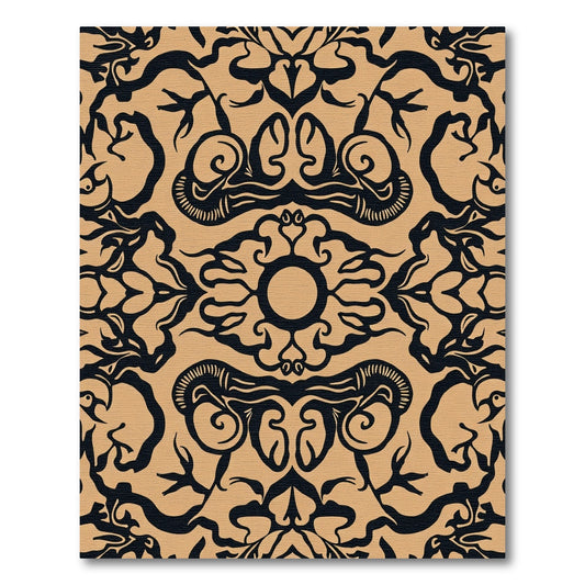 Ornate Black Gold Scroll Foliage Rug
