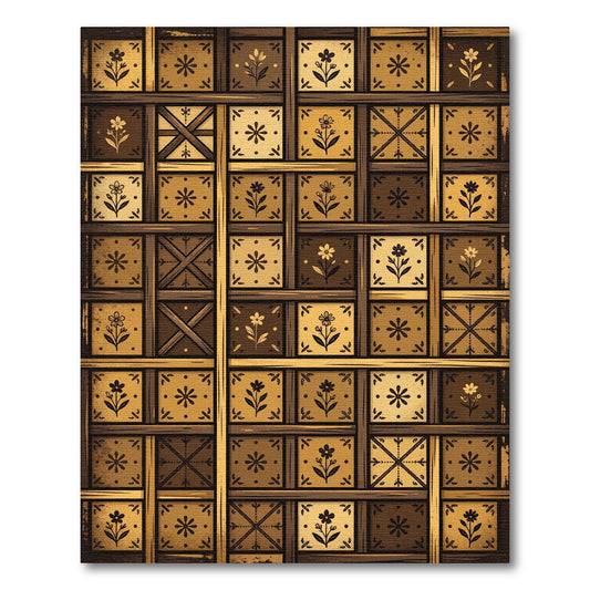 Sepia Floral Grid Apothecary Art Tile Rug