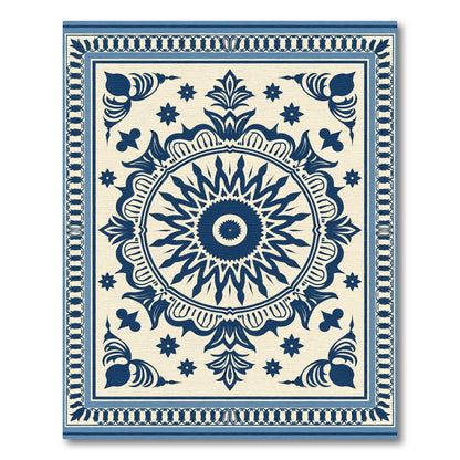 Navy White Floral Medallion Mandala Rug