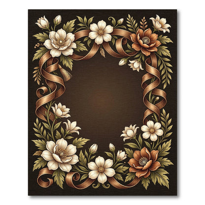 Elegant Sepia Floral Ribbon Frame Rug