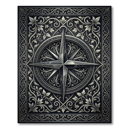 Ornate Black Silver Compass Vines Rug