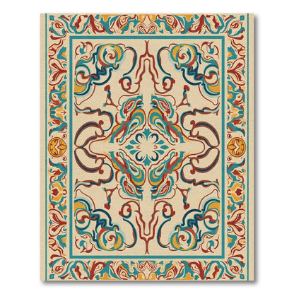 Ornate Teal Gold Red Floral Medallion Rug