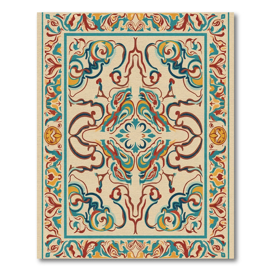 Ornate Teal Gold Red Floral Medallion Rug