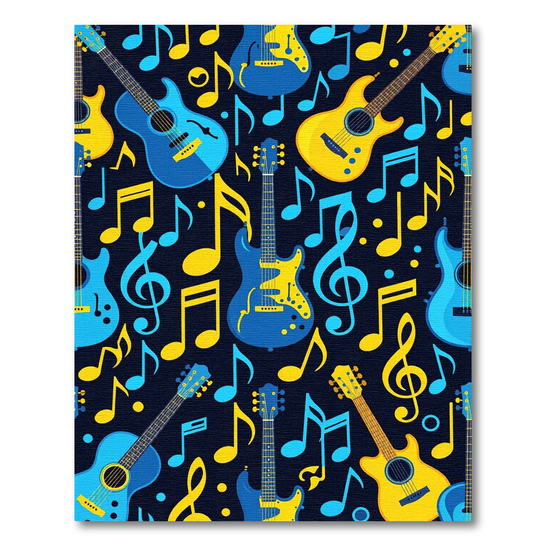 Vibrant Electric Guitars Notes Navy Rug