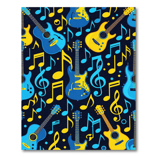 Vibrant Electric Guitars Notes Navy Rug