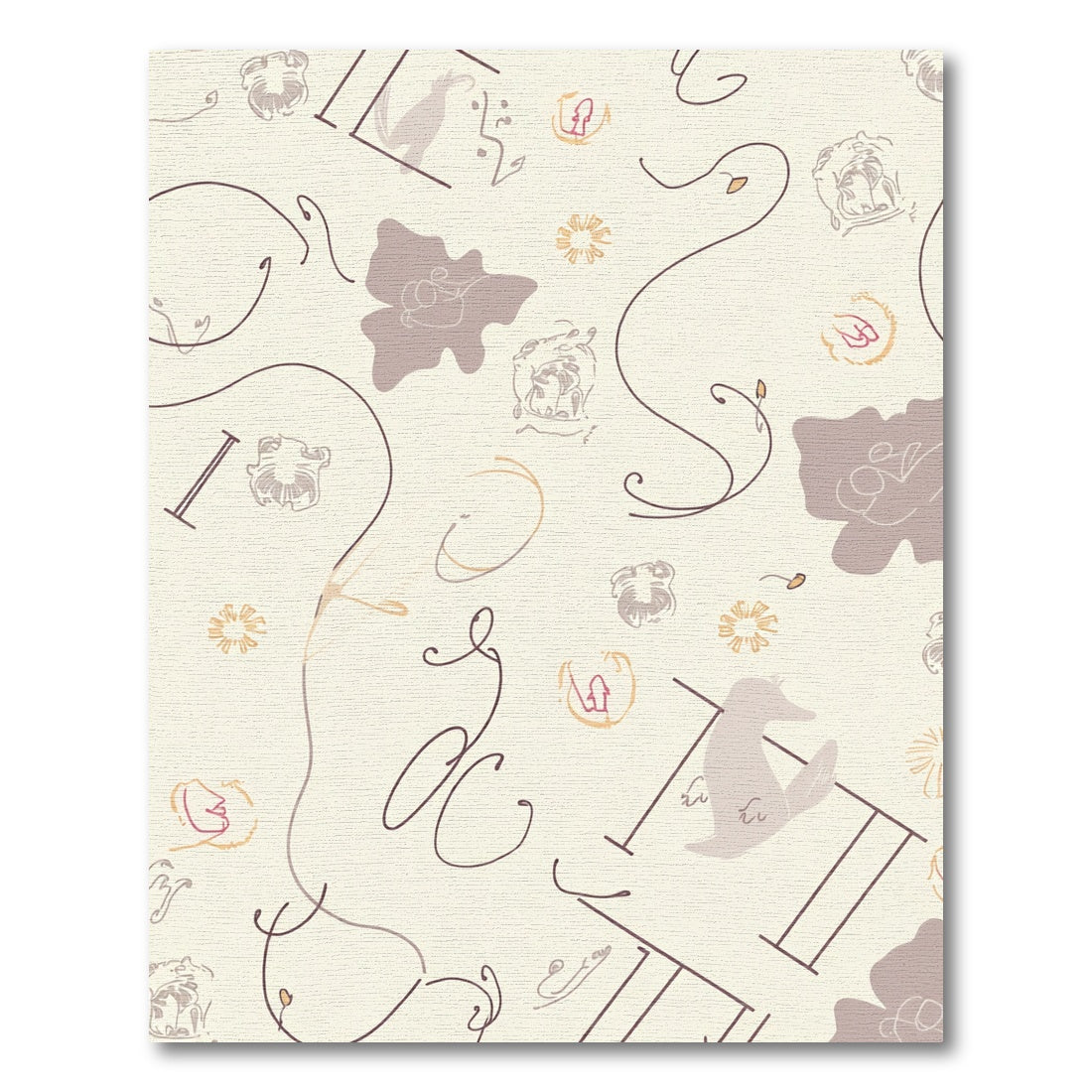 Whimsical Outline Botanical Line Art Rug