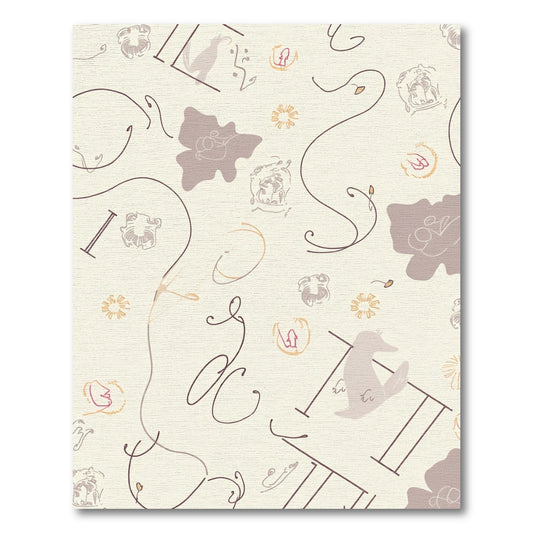 Whimsical Outline Botanical Line Art Rug