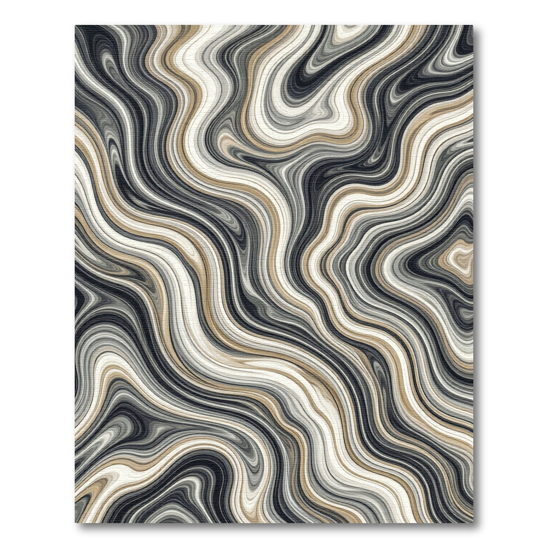 Flowing Charcoal and Gold Marble Wave Rug