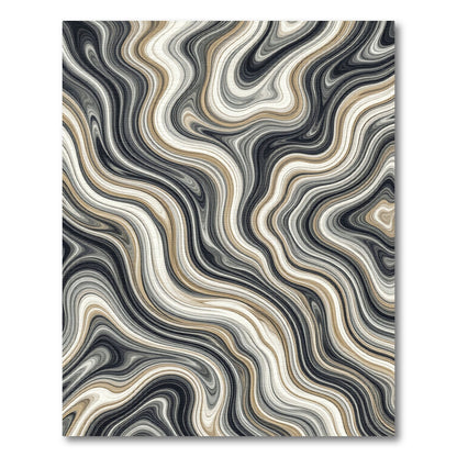 Flowing Charcoal and Gold Marble Wave Rug