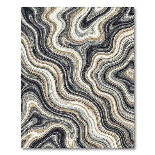 Flowing Charcoal and Gold Marble Wave Rug