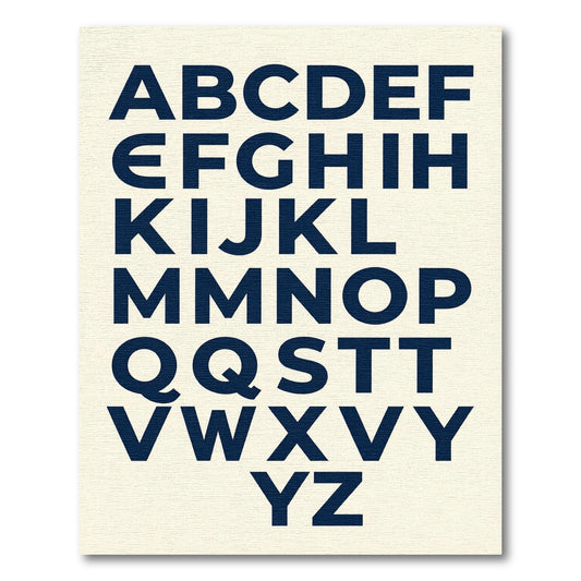 Bold Navy Blue Alphabet Typography Rug