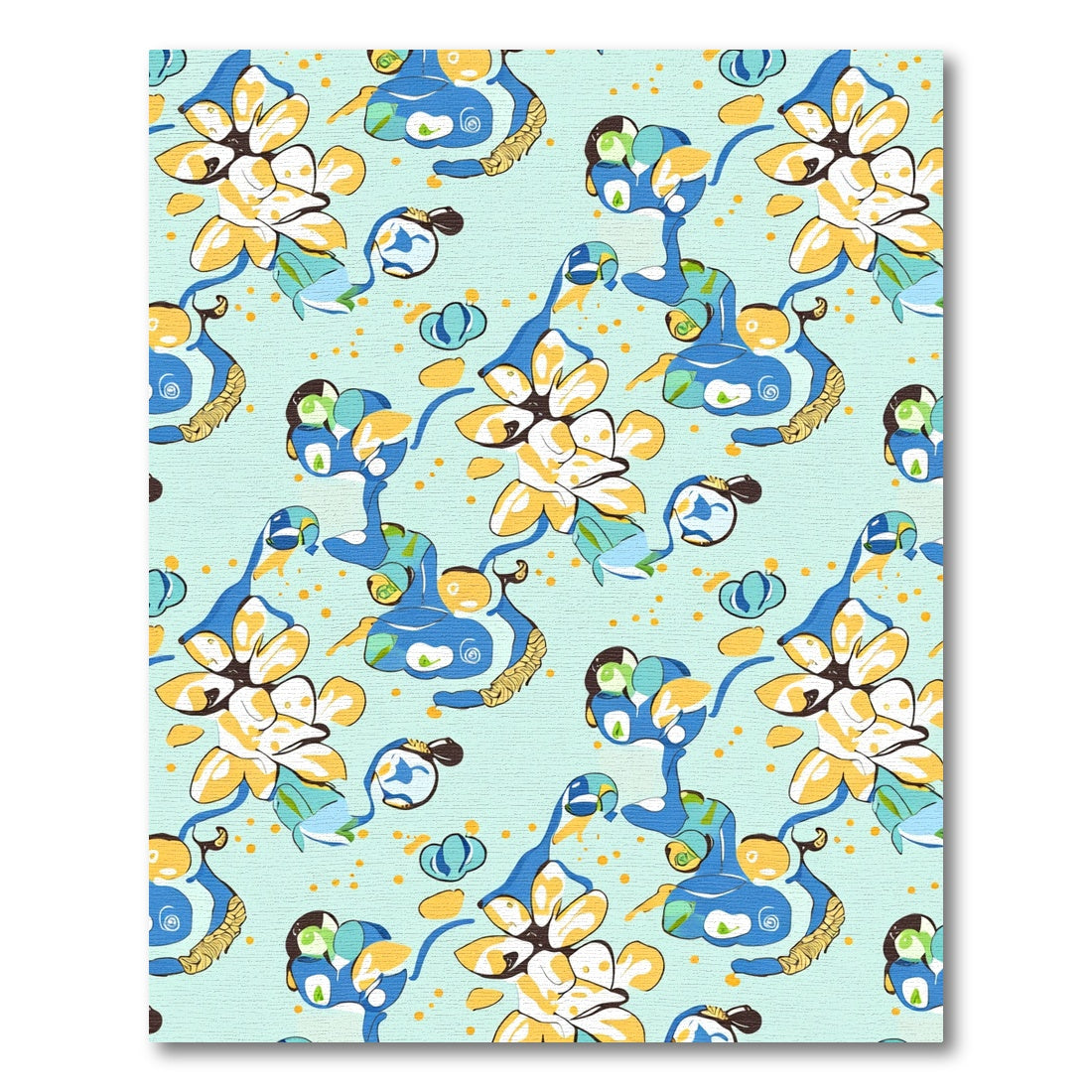 Abstract Blue Yellow Floral Swirls Rug