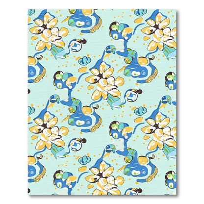 Abstract Blue Yellow Floral Swirls Rug