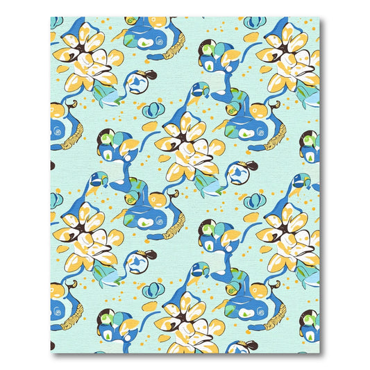 Abstract Blue Yellow Floral Swirls Rug