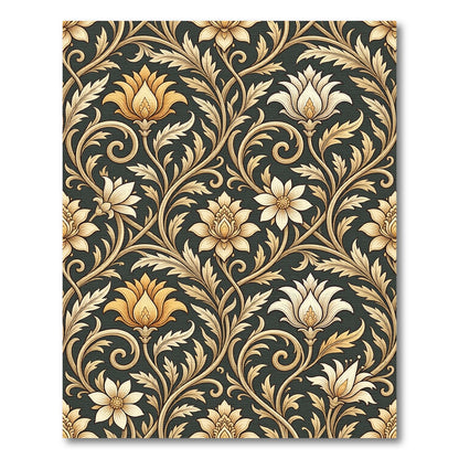 Gold Floral Scroll Work Rug